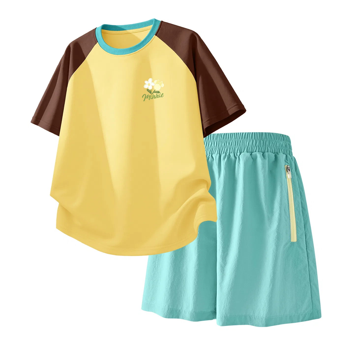 Детский спортивный костюм Casual Sportswear 2 Piece Set Disney, Di Chao Yang K Brown Yellow+Solid Color Mint Green