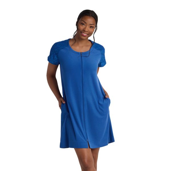 

Женский махровый короткий халат на молнии Miss Elaine Essentials, цвет peacock blue