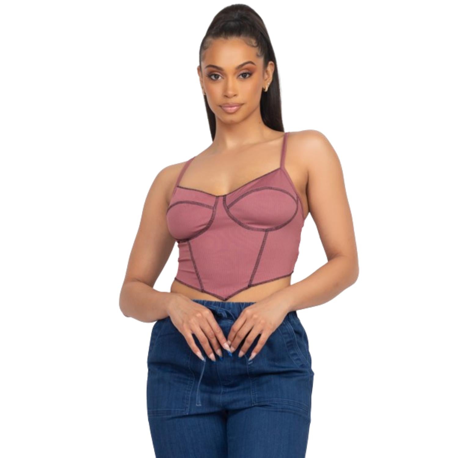 

Бюстье без рукавов ребристый топ FASHNZFAB, цвет dark mauve