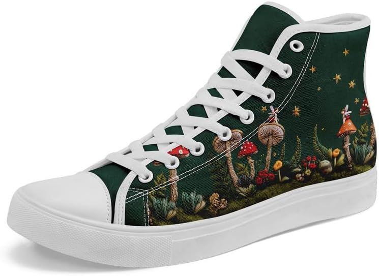 

Женские высокие кеды из холщовой ткани AWSOLE с принтом грибов и цветов, мужские кроссовки на шнуровке с плоской подошвой, стильная обувь для пар, белый/красный/зеленый/оранжевый