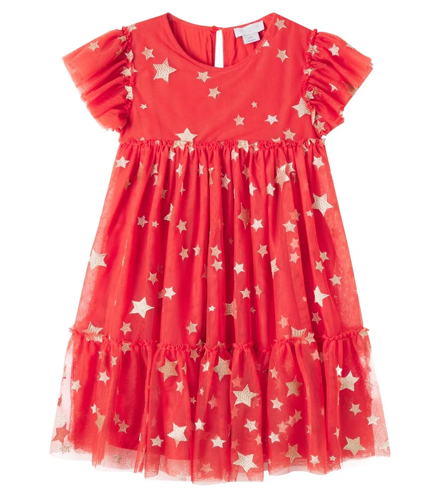Платье из тюля с вышивкой Ditsy Stars Stella McCartney Kids, красный