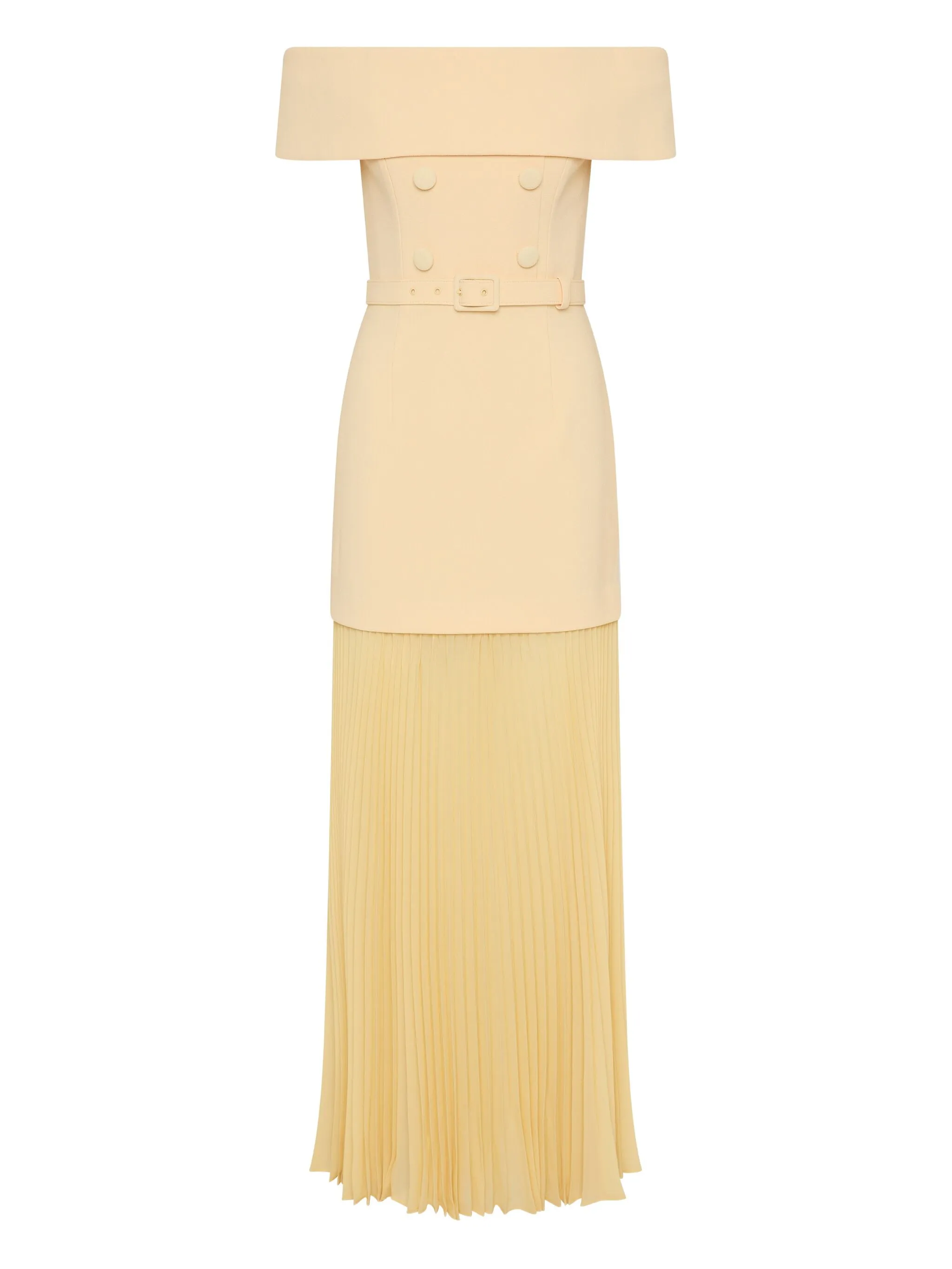 

Плиссированное платье миди Muriel с открытыми плечами Rebecca Vallance, желтый