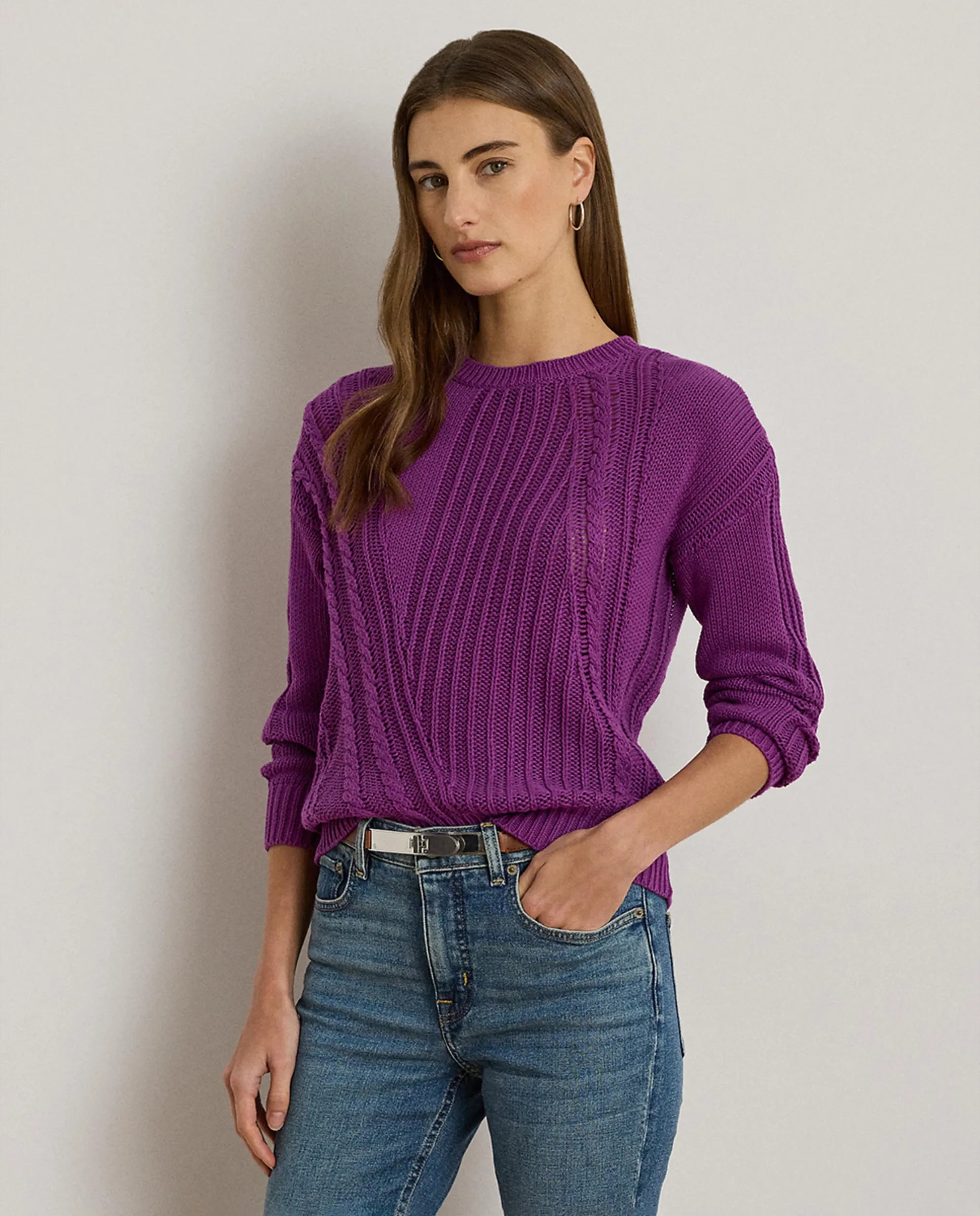 

Женский хлопковый свитер с круглым вырезом Lauren Ralph Lauren, фиолетовый