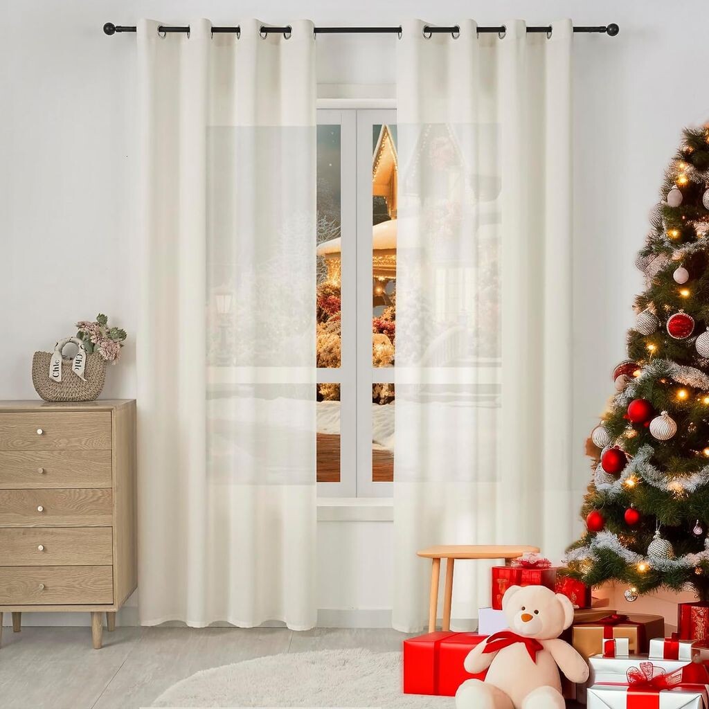 

WOLTU Комплект из 2 льняных штор с люверсами Полупрозрачные 245x135 см Modern Cream, бежевый