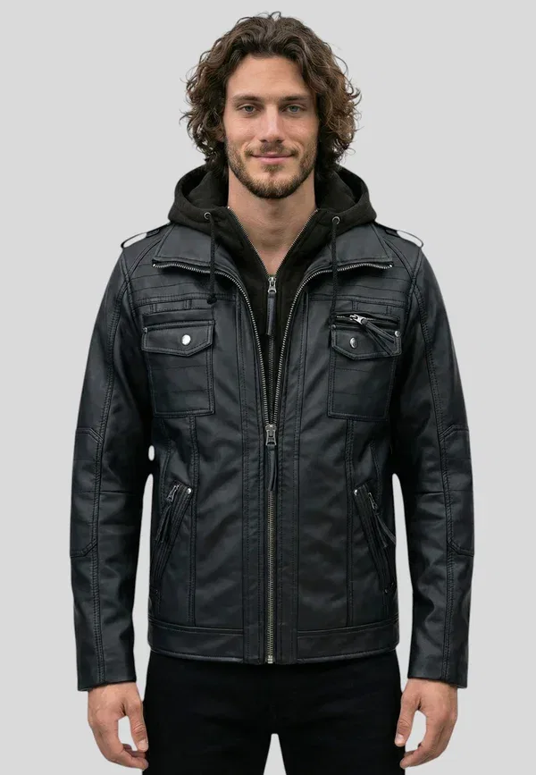 Куртка мужская Brandit rock jacket faux leather jacket, черный
