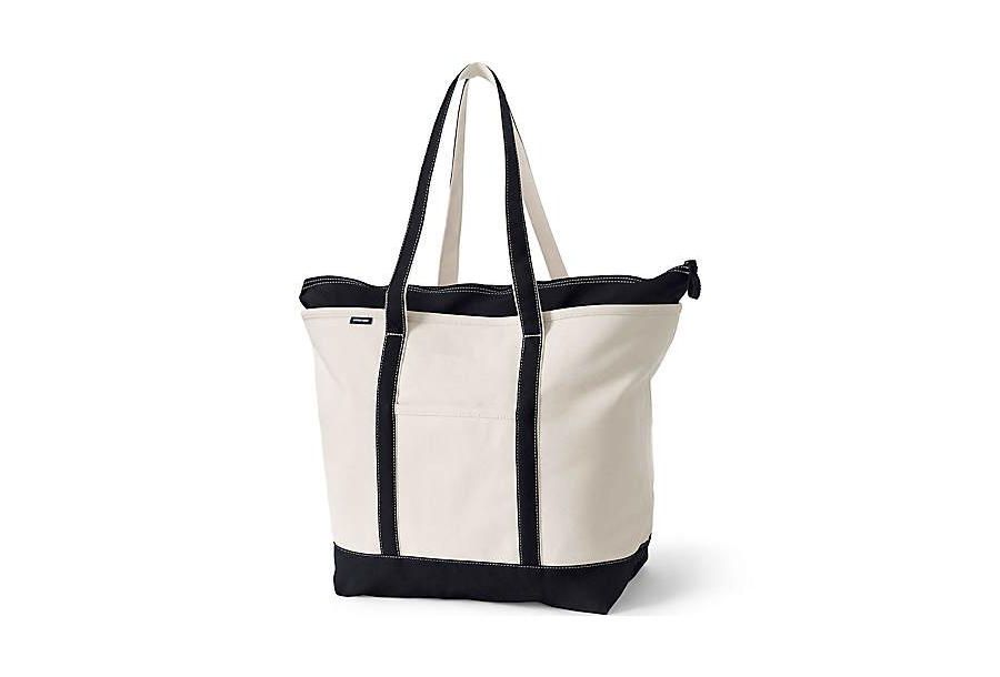 

Очень большая холщовая сумка-тоут с пятью карманами, застежкой-молнией и длинными ручками Lands' End, Natural/black