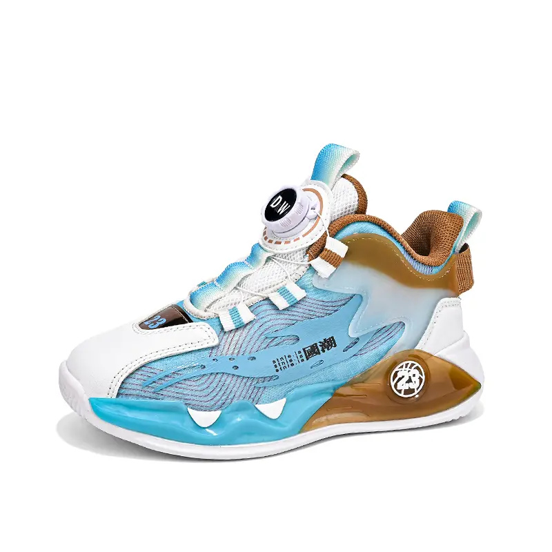 

Детские баскетбольные кроссовки средней высоты с противоскользящей подошвой, амортизацией и противоударной амортизацией. D&W, коричневый