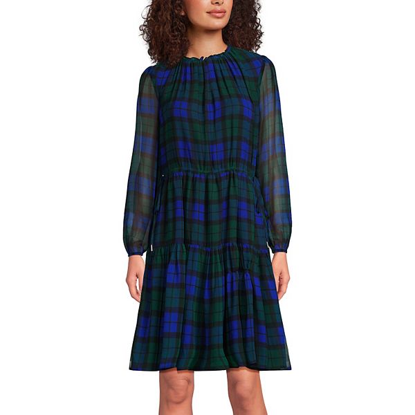 

Женское платье из шифона выше колена с регулировкой Lands' End, Cobalt Plaid