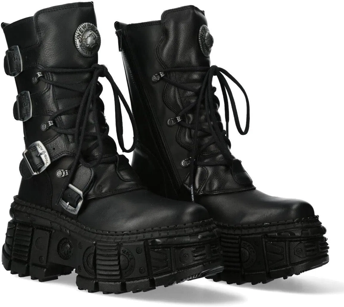 New Rock Новые ботинки Rock Boots унисекс WALL373-S5, черные, кожаные, на платформе, в готическом стиле, эмо, готик-панк — фото 2