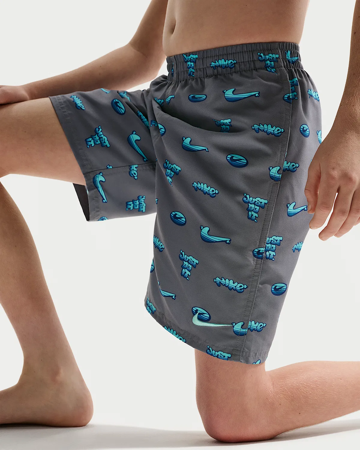 Детские (мальчиковые) плавки Nike Swim Breaker 7" с боксерской подкладкой, Bleached Turquoise — фото 4