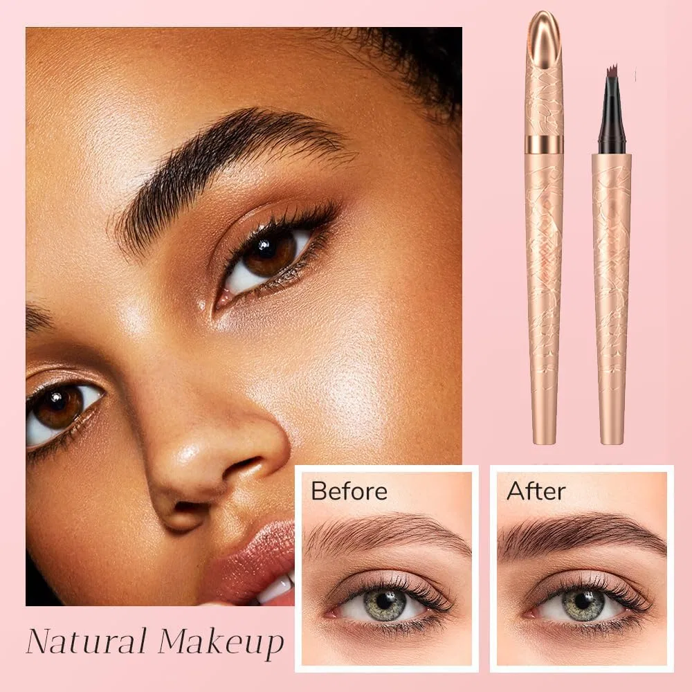Водостойкий карандаш для бровей 3D Microblading с 4-зубцовым аппликатором, темно-коричневый Generisch, 2#-Dark Brown — фото 2