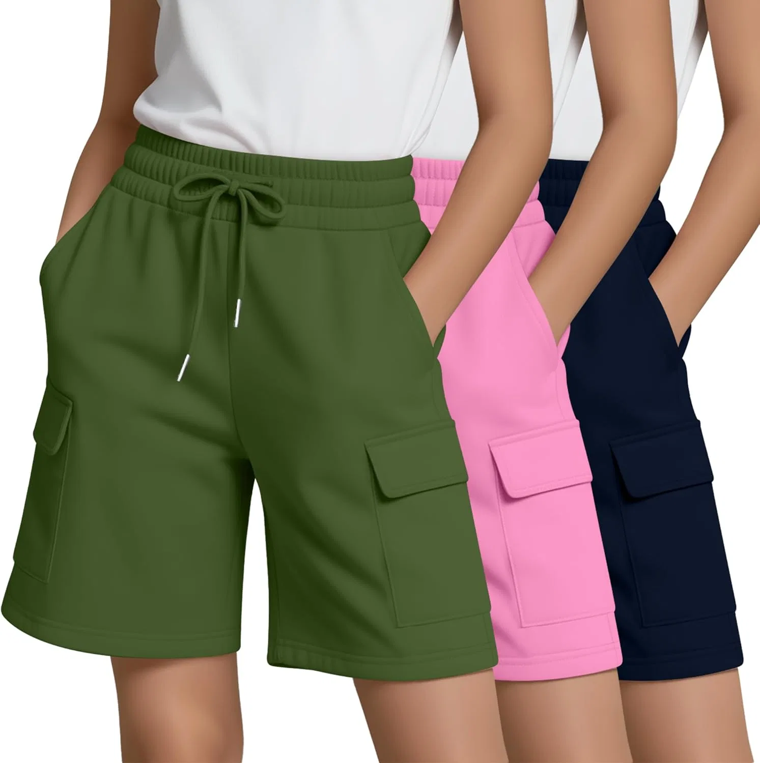 Шорты бермуды для девочек 3 шт, LessonZoo, Navy Blue, Rose Pink, Army Green