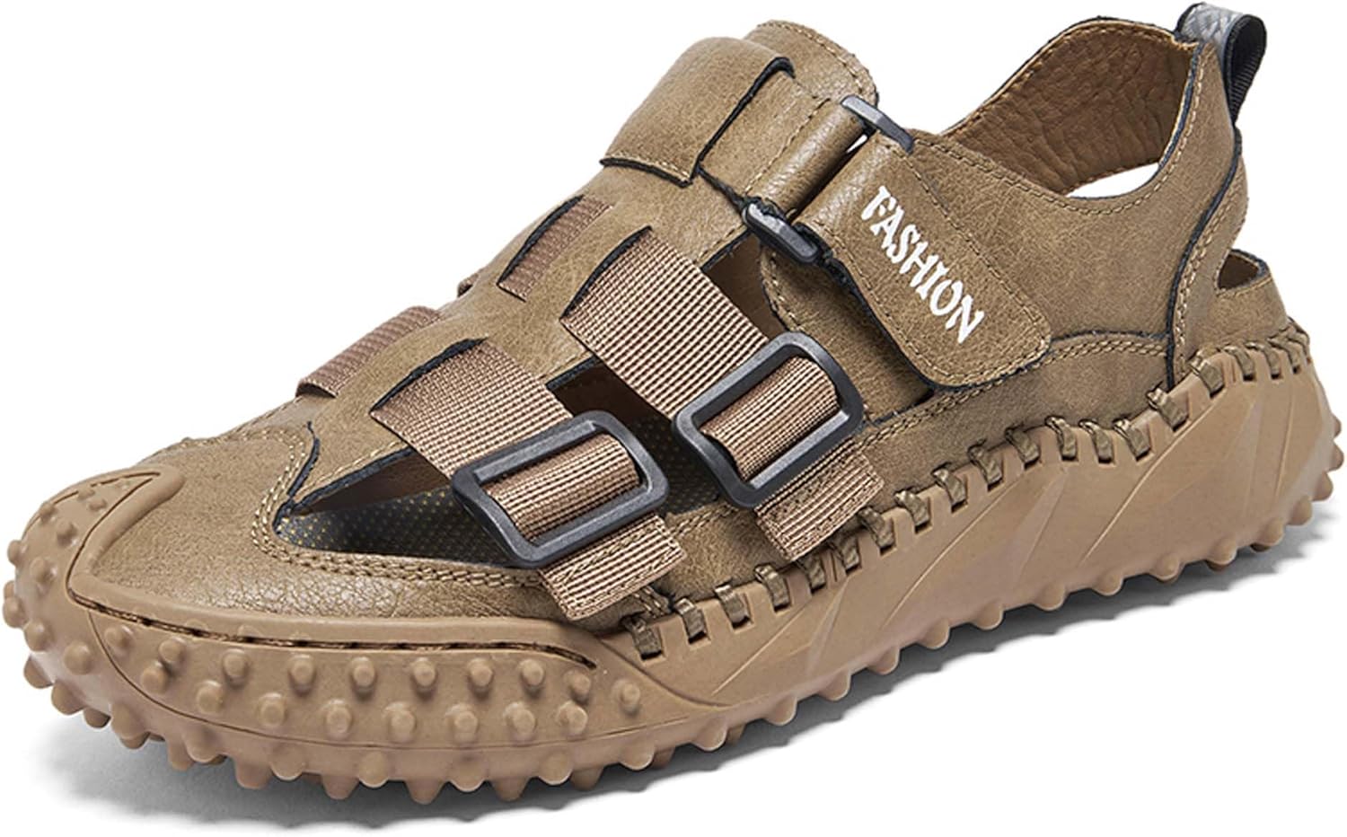 

Мужские сандалии с закрытым носком, летние для походов, рыбалки и пляжа, противоскользящие, быстросохнущие, повседневные спортивные водные туфли с регулировкой Generic, хаки