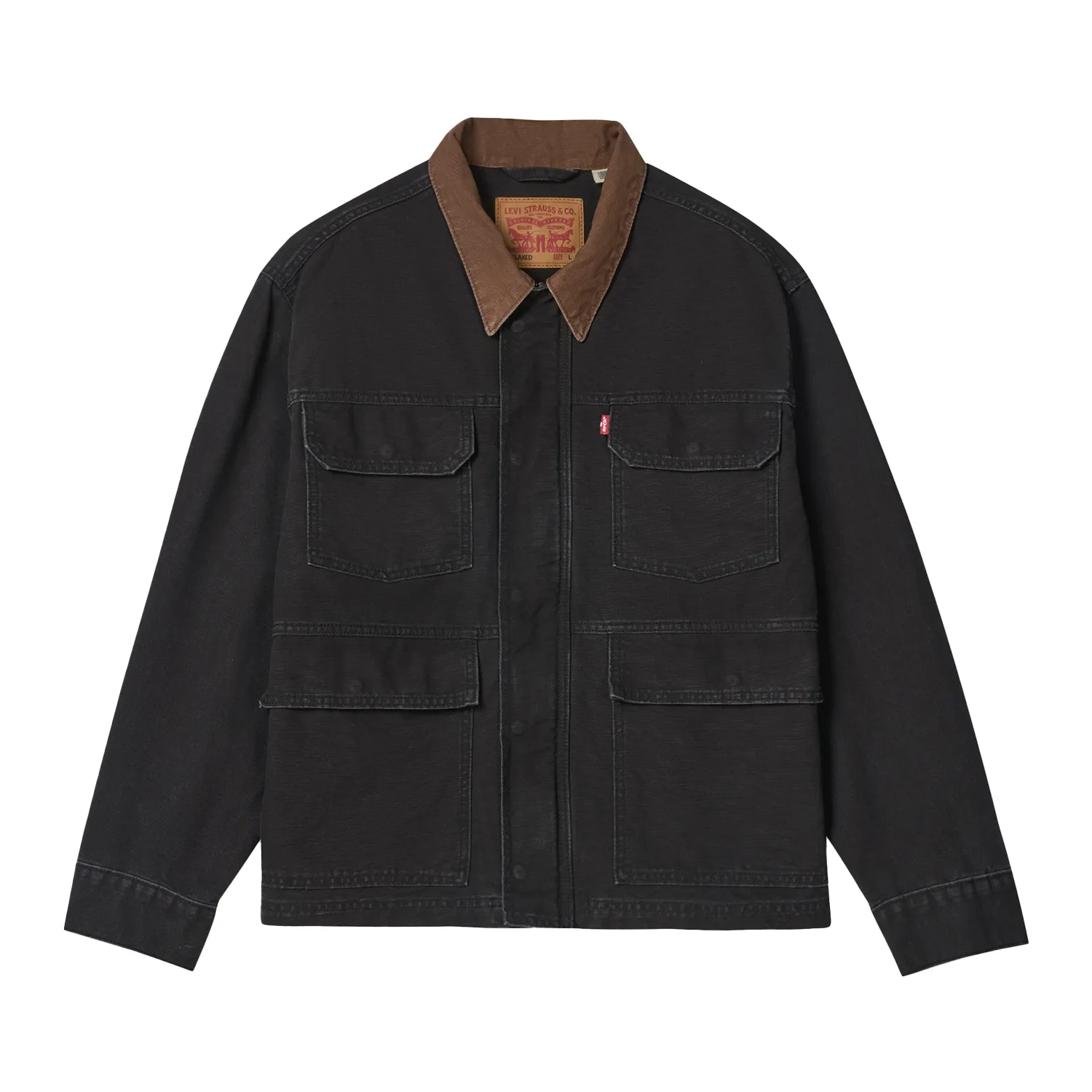 Levis Джинсовая куртка унисекс черная с лацканами умеренного прямого кроя