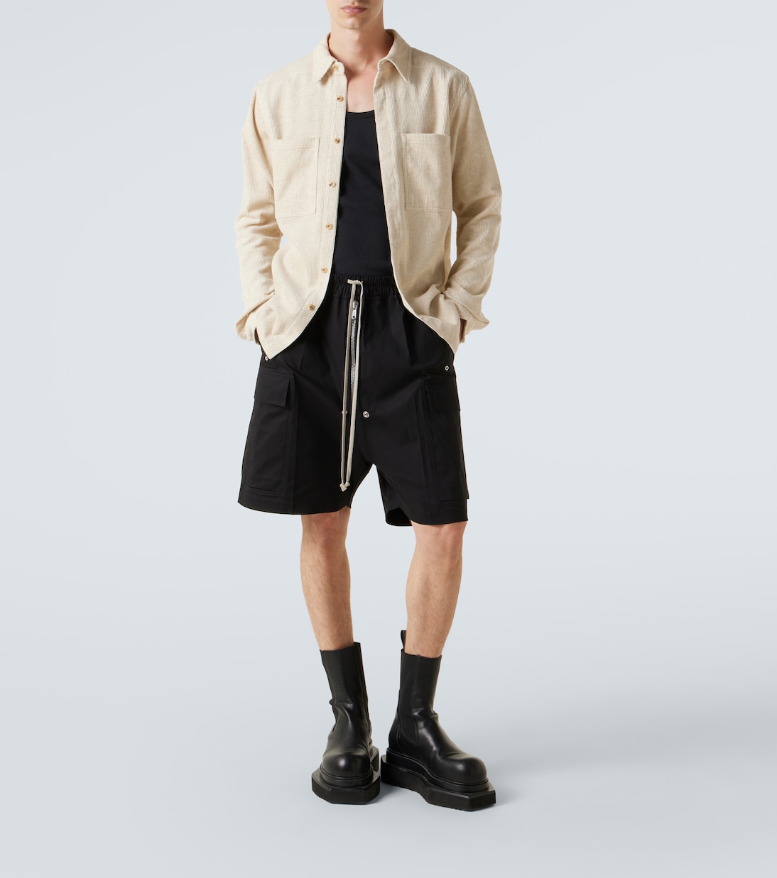 Хлопковая и льняная вельветовая рубашка-оверсайз Rick Owens, Natural — фото 2
