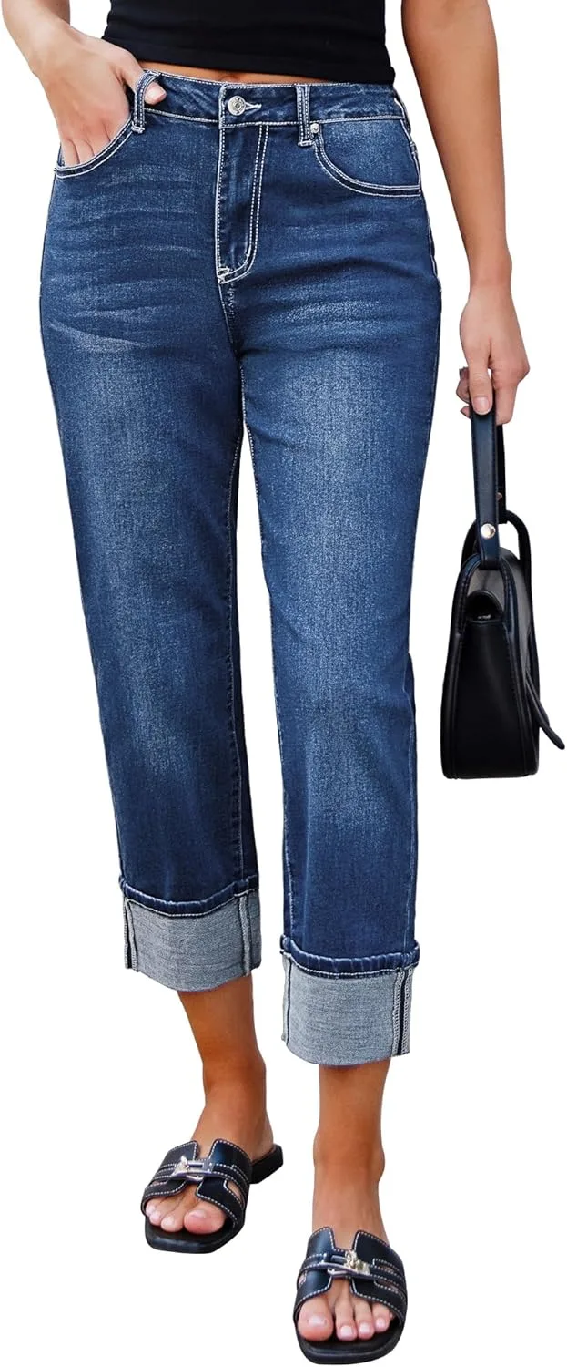 

Прямые джинсы Luvamia для женщин, укороченные, с высокой талией