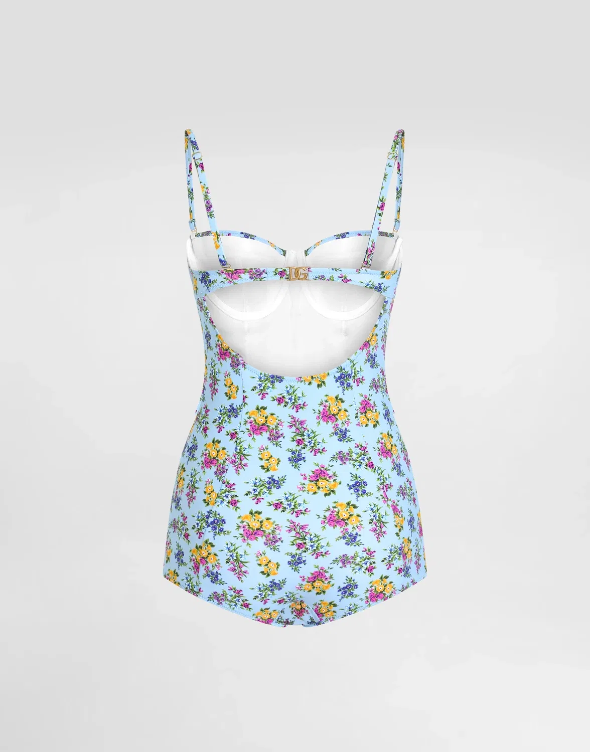 Слитный купальник-балконет с маленьким цветочным принтом DOLCE & GABBANA, голубой — фото 3