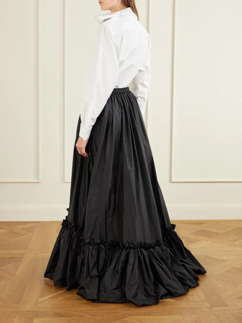 Многоярусная юбка из атласа с оборками SAINT LAURENT, черный — фото 3