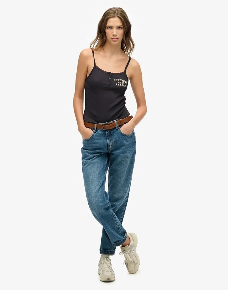 

Топ Superdry Athletic essentials с графическими пуговицами в цвете «уголь»