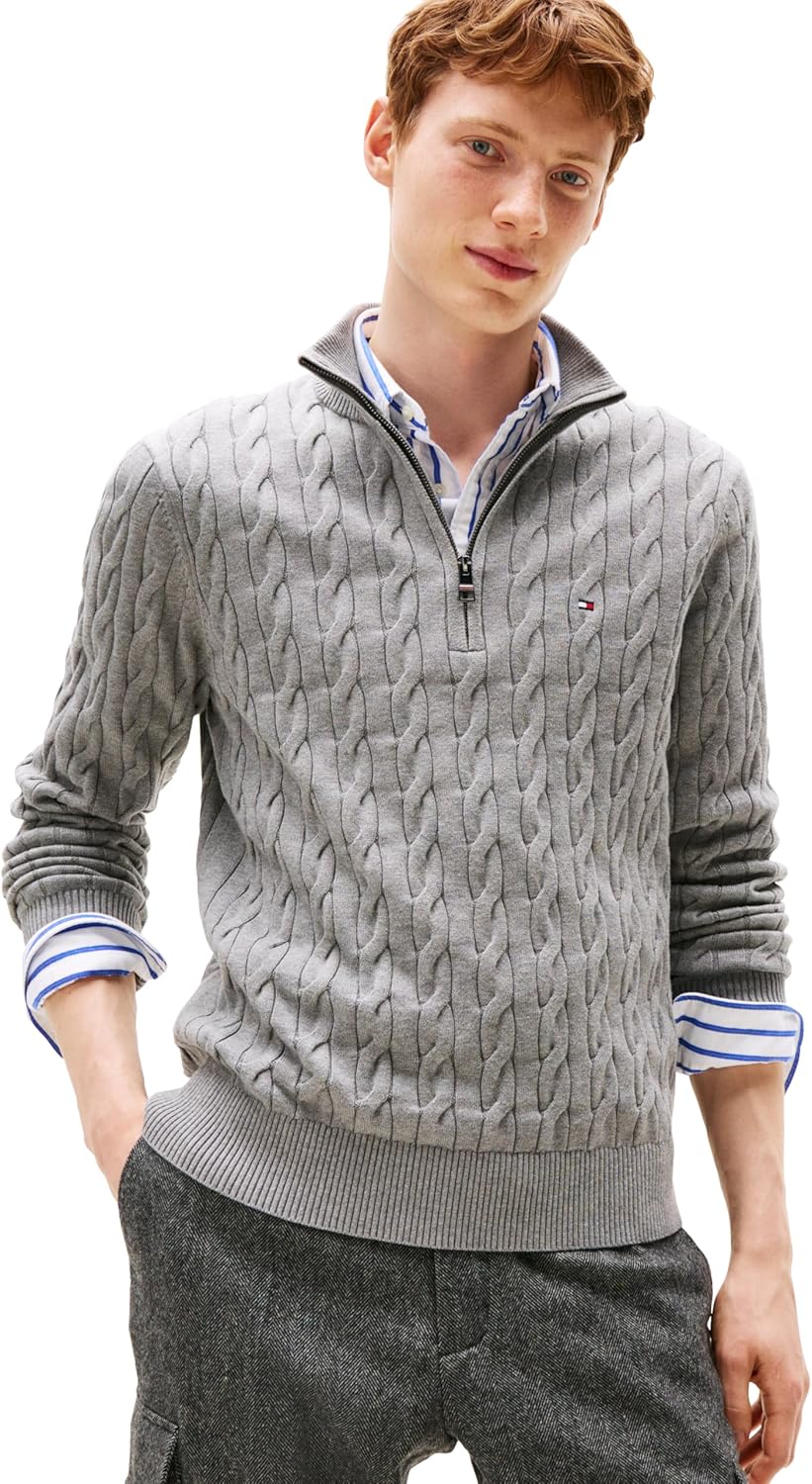 

Мужской легкий свитер Tommy Hilfiger Cable с застежкой-молнией на четверть оборота, Medium Grey Heather