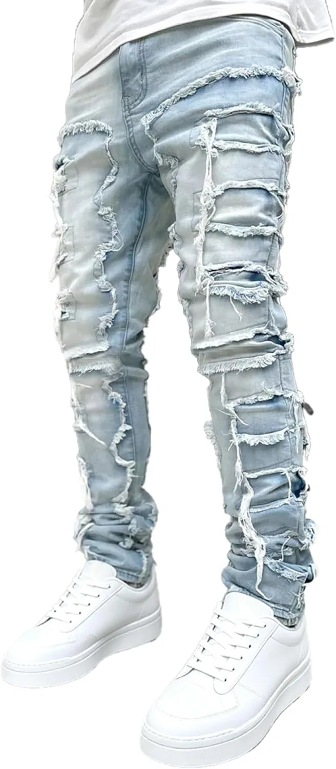 Джинсы скинни с заплатками Light Blue