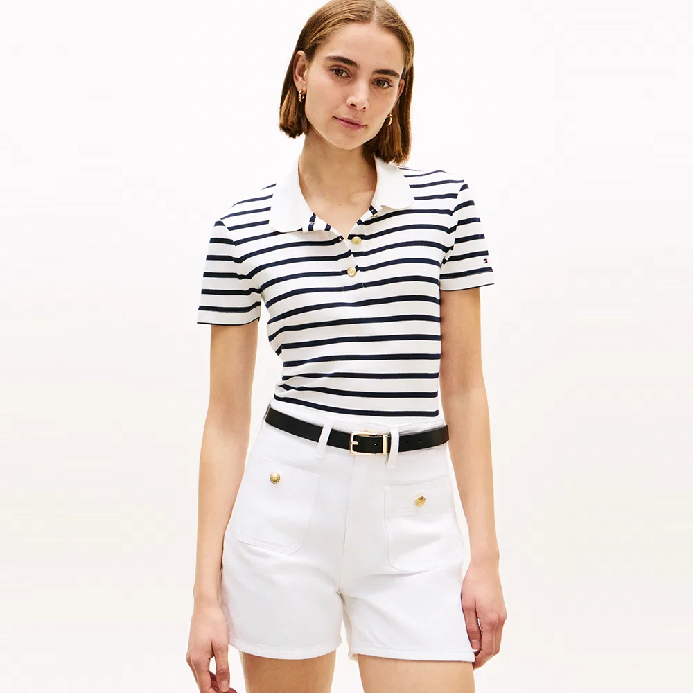 Женская поло-рубашка с золотыми пуговицами, цвета айвори, от Tommy Hilfiger Women