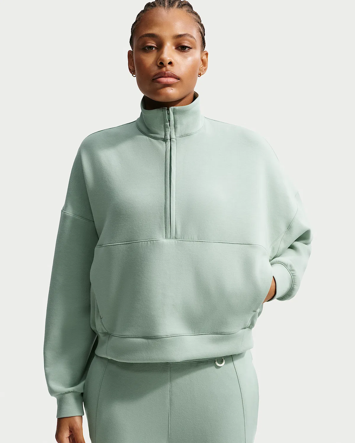 Женская футболка Nike 24.7 ImpossiblySoft Dri-FIT Oversized 1/2-Zip, Steam/Mineral Slate
