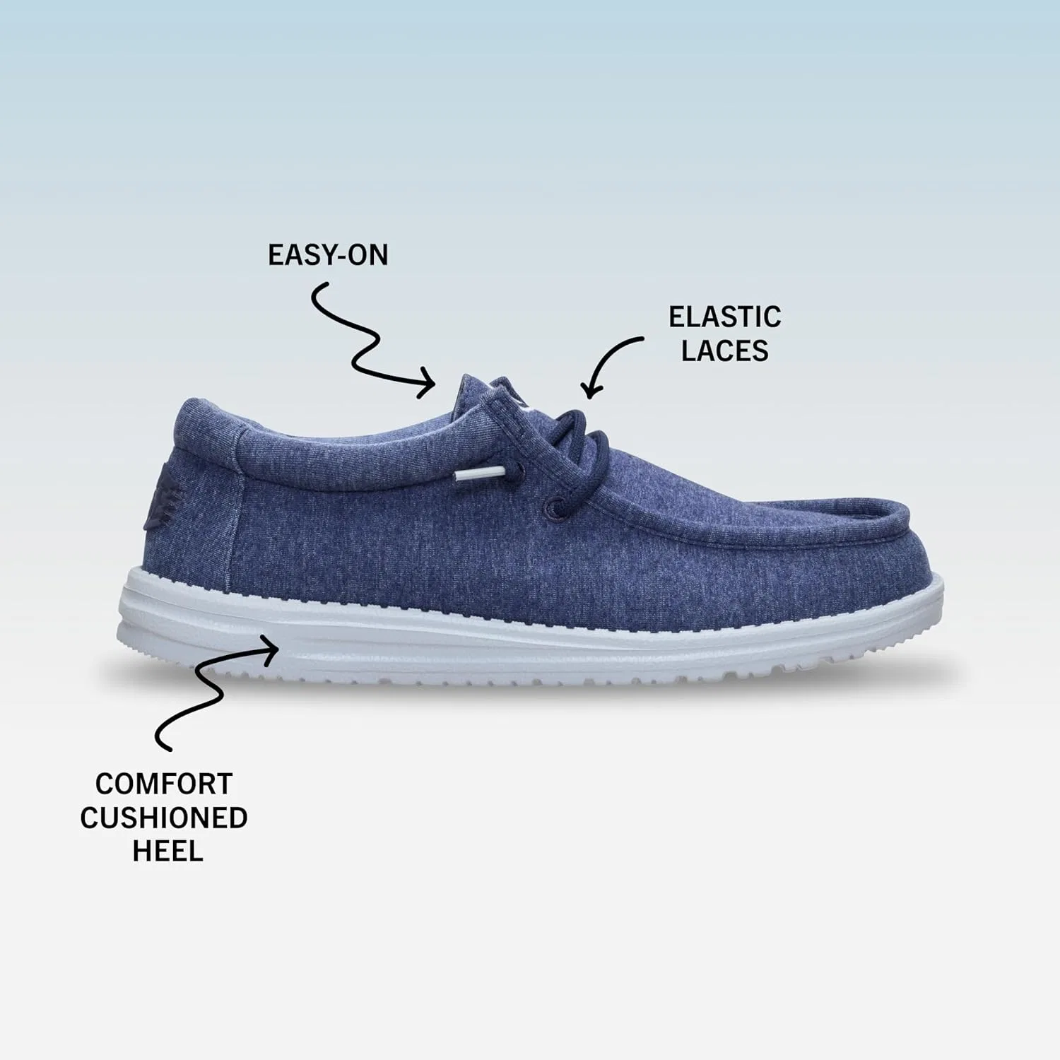 Туфли HEYDUDE Wally Herren-Schlupfschuhe aus Stretch-Jersey, leicht, bequem, Reiseslipper mit elastischen Schnürsenkeln, Blau — фото 3