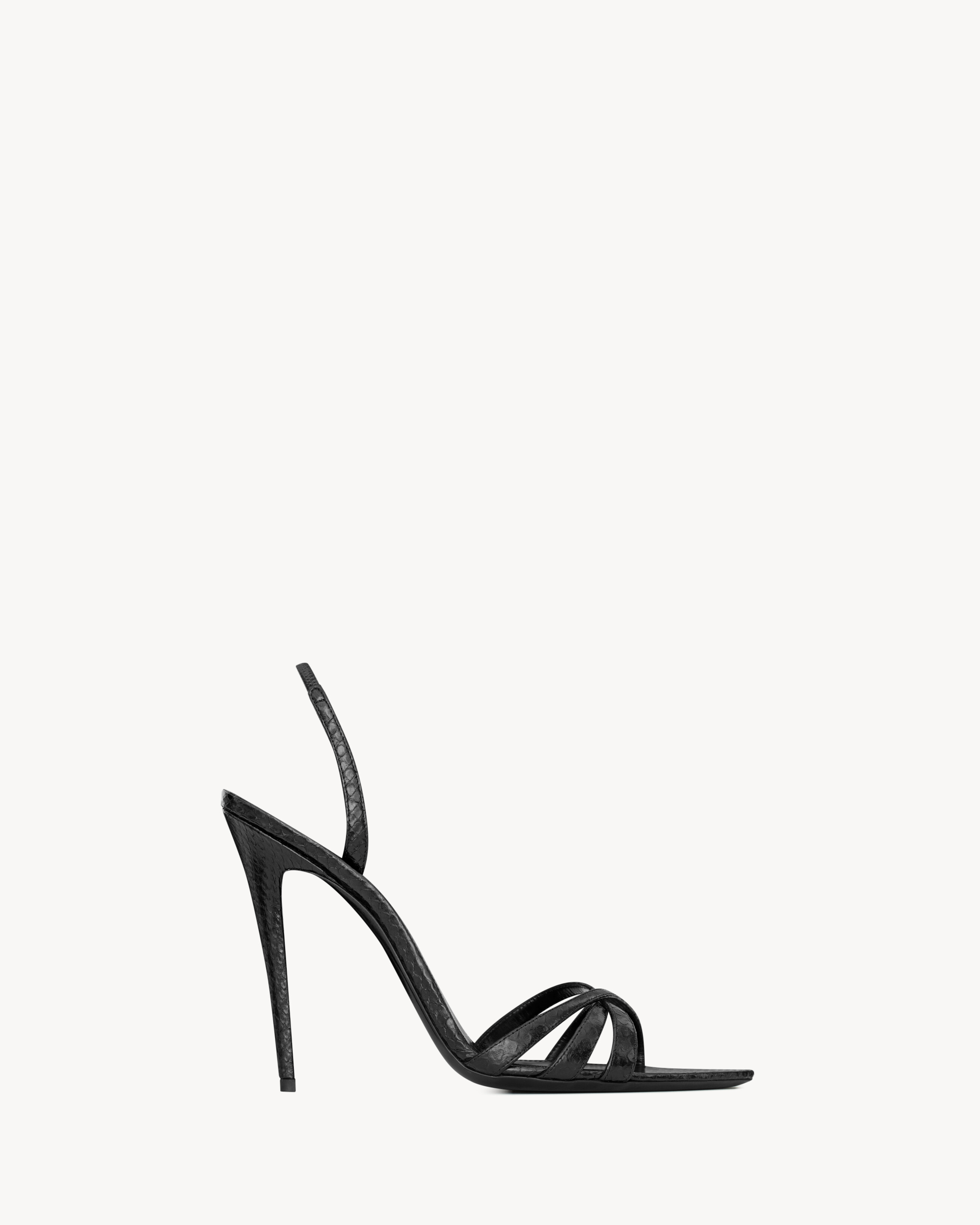 Босоножки KATE из кожи с тиснением под питона Saint Laurent, черный