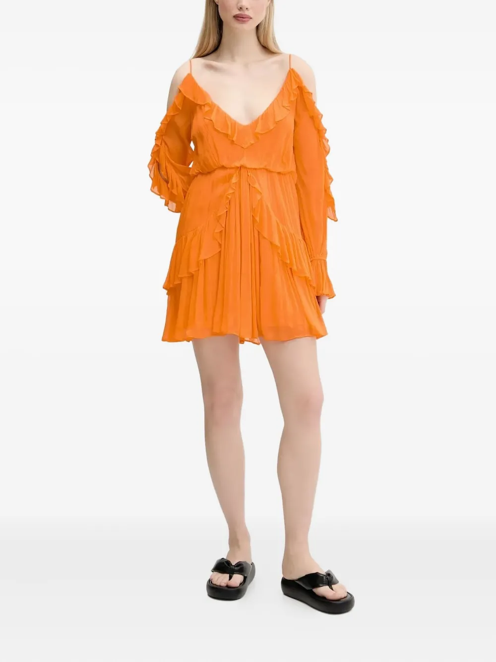 

Платье миди с открытыми плечами и оборками Desigual, оранжевый