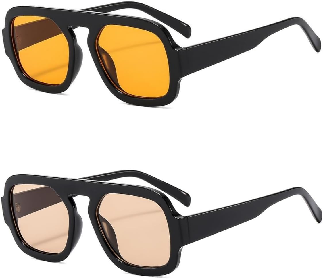 

Ретро-солнцезащитные очки-авиаторы в стиле 70-х, квадратные, для женщин и мужчин, модный стиль, плоская оправа, винтажные квадратные очки IKUVNA, 2 Pack Orange+light Brown