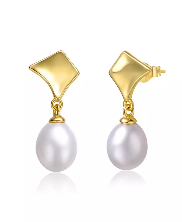 

Серьги-Подвески в стиле ретро из стерлингового серебра 14 карат с белым пресноводным жемчугом и геометрическим щитом Genevive, gold