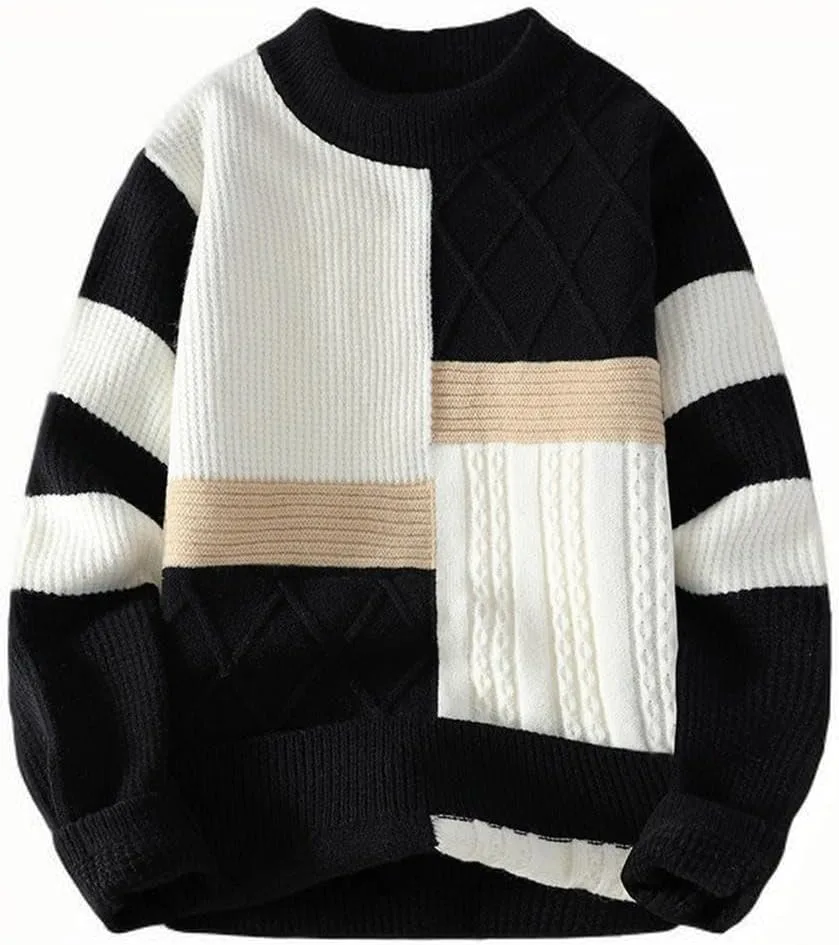 

Мужской свитер Cambkatl с цветными блоками — стильный патчворк с косой вязкой