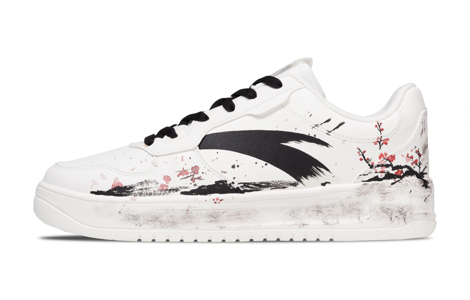 

Anta Удобные зимние низкие скейтборд-кроссовки с противоскользящей амортизацией, цвет сливы, мужские, черный с белыми элементами, с рисунком «Снежный снег»