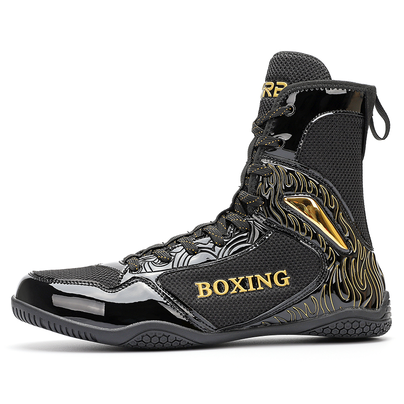 

Профессиональные боксерки дышащие, нескользящие и износостойкие высокие тренировочные ботинки unisex Sekretarion, черный/золотой