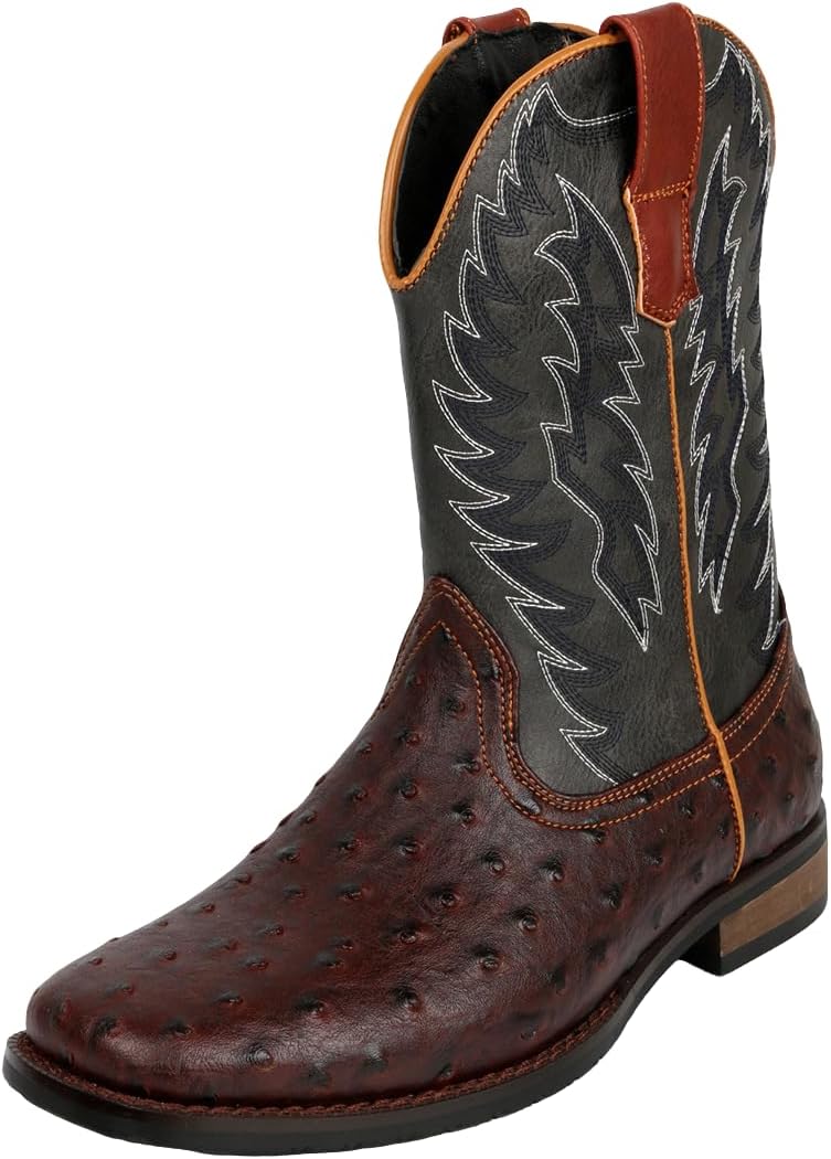 

Мужские вестерн-ботинки Santimon с кожей страуса, квадратный носок, модель на молнии для верховой езды, коричневый