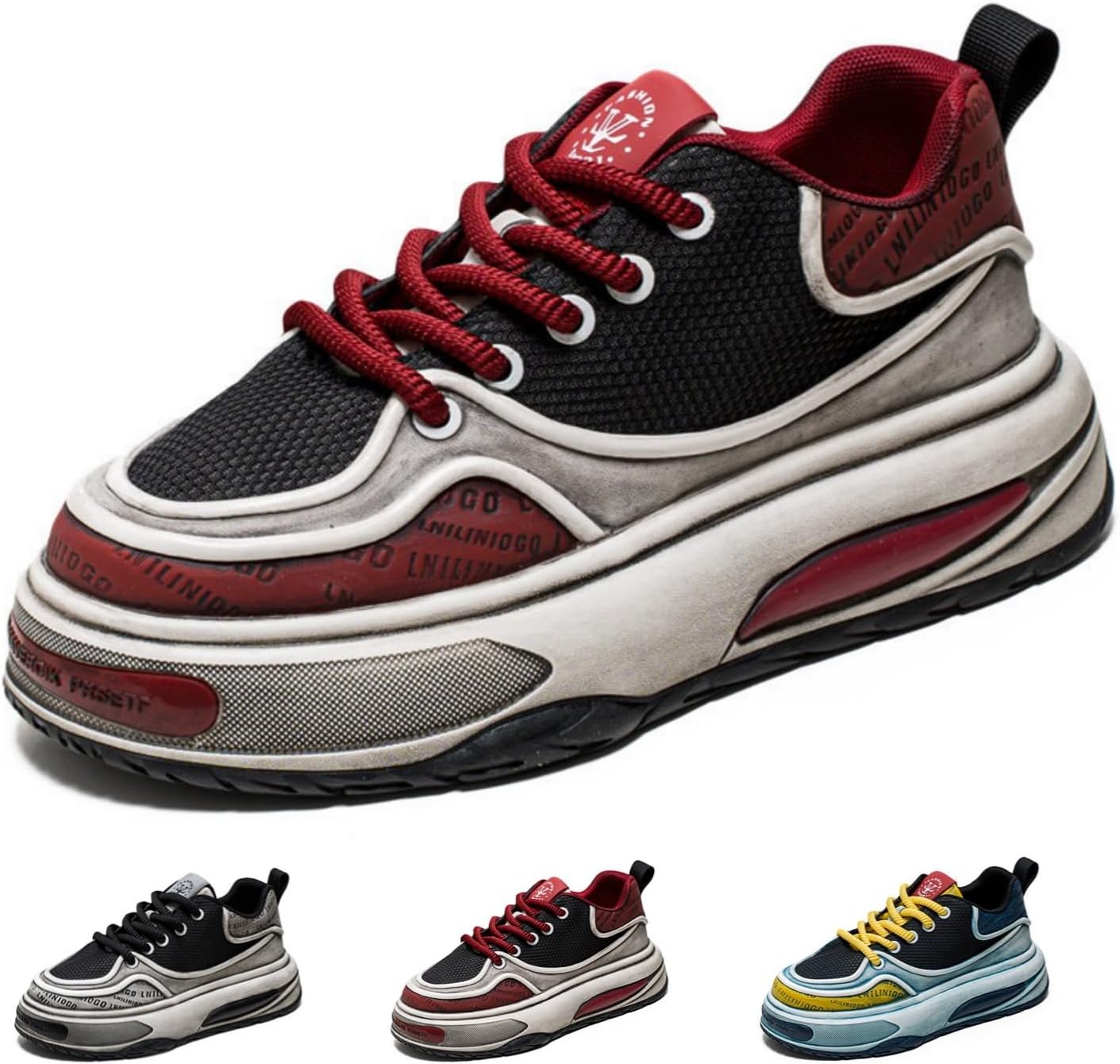 

Мужские ретро-кроссовки MACEFIL в стиле Y2K с массивной подошвой, модная обувь с контрастными цветами, дышащие и удобные, для прогулок и уличного стиля, черный/красный