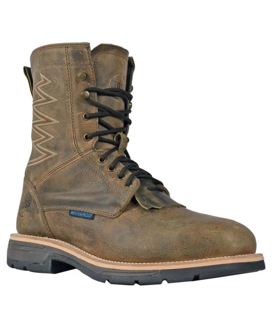 Мужские рабочие ботинки HOSS Brisbee Lacer 8 Inch Distressed Lace Up Kiltie Composite Toe Hoss Boot Company, коричневый