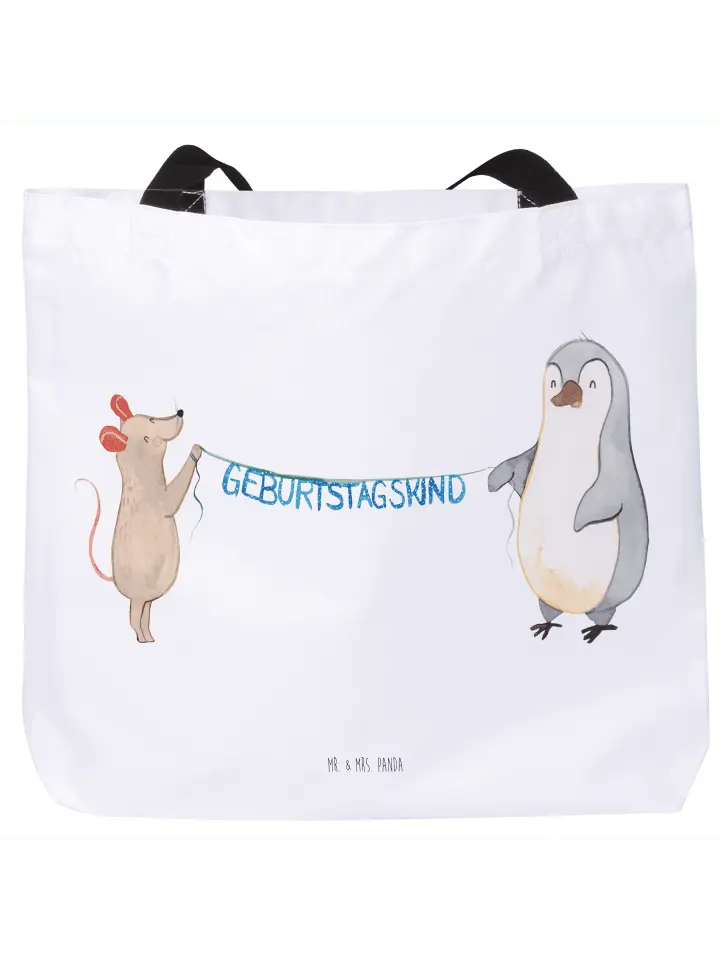 

Сумка-шоппер Mr & Mrs Panda Maus Pinguin Geburtstag ohne Spruch, белый