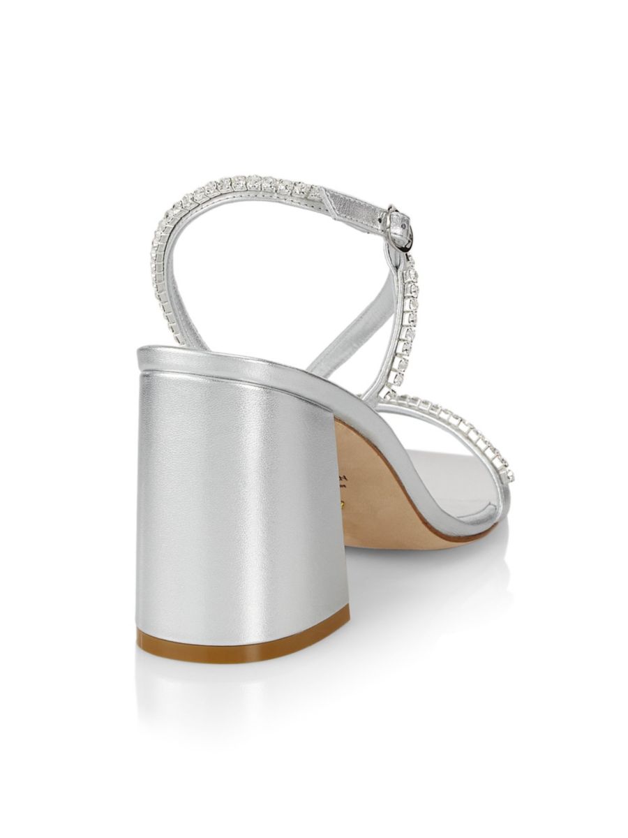 Босоножки из кожи с декоративным эффектом Soiree Stuart Weitzman, цвет Silver Crystal — фото 3