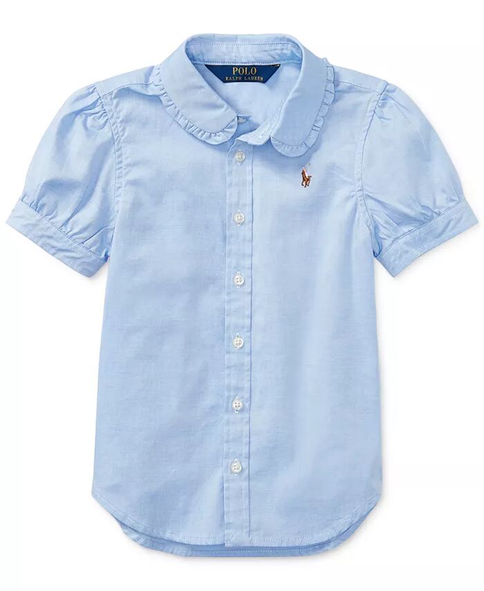 Однотонный топ Oxford с короткими рукавами для маленьких девочек Polo Ralph Lauren, синий — фото 3