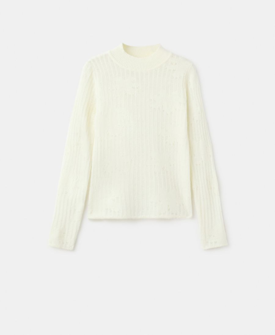 

Женский ажурный вязаный свитер с цветочным принтом MANGO, Ecru