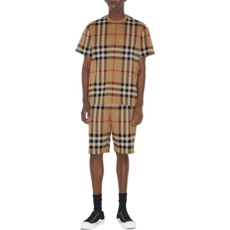 Шорты Burberry из хлопкового жаккарда в клетку, хаки — фото 2