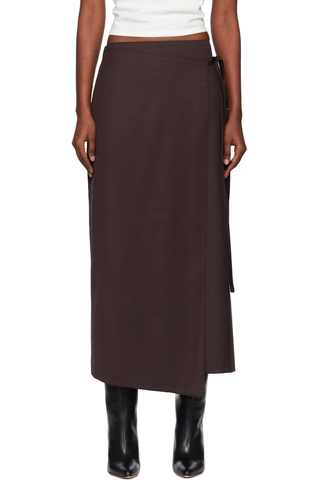 

Tonywack Коричневая шерстяная юбка-миди с запахом