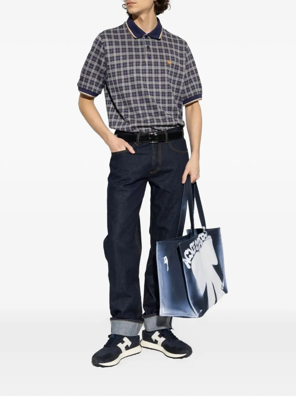 

Поло в клетку с короткими рукавами Burberry, синий