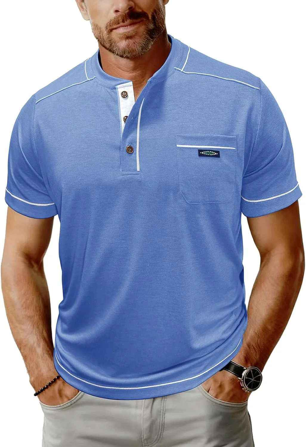 

Мужская поло с коротким рукавом Color Block Slim Fit с карманом BEIBEINOYA