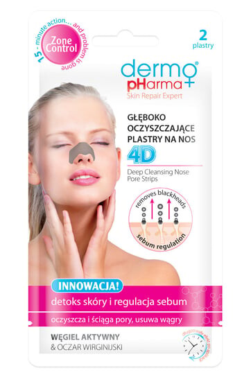 

Пластыри для носа очищающие с активированным углем 4D, 2 шт. Dermo Pharma