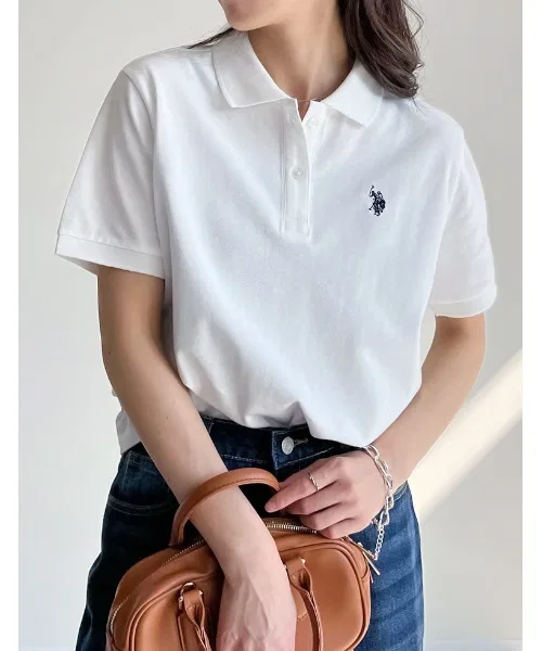 Женская хлопковая футболка-поло U.S. POLO ASSN. с вышивкой, белая