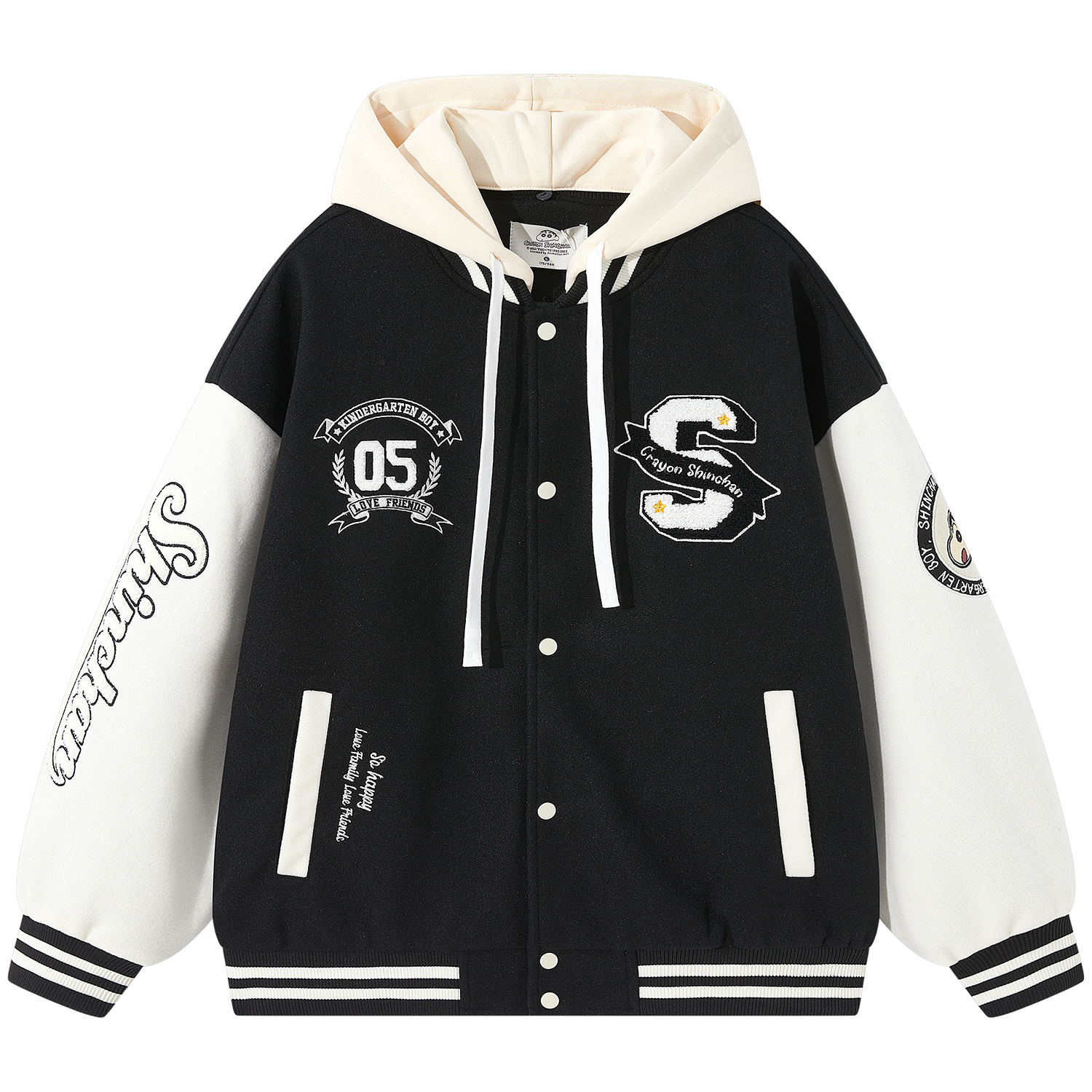 

Бейсбольная куртка-пальто унисекс Crayon Shinchan, Black with Regular Embroidery, Черный, Бейсбольная куртка-пальто унисекс Crayon Shinchan, Black with Regular Embroidery