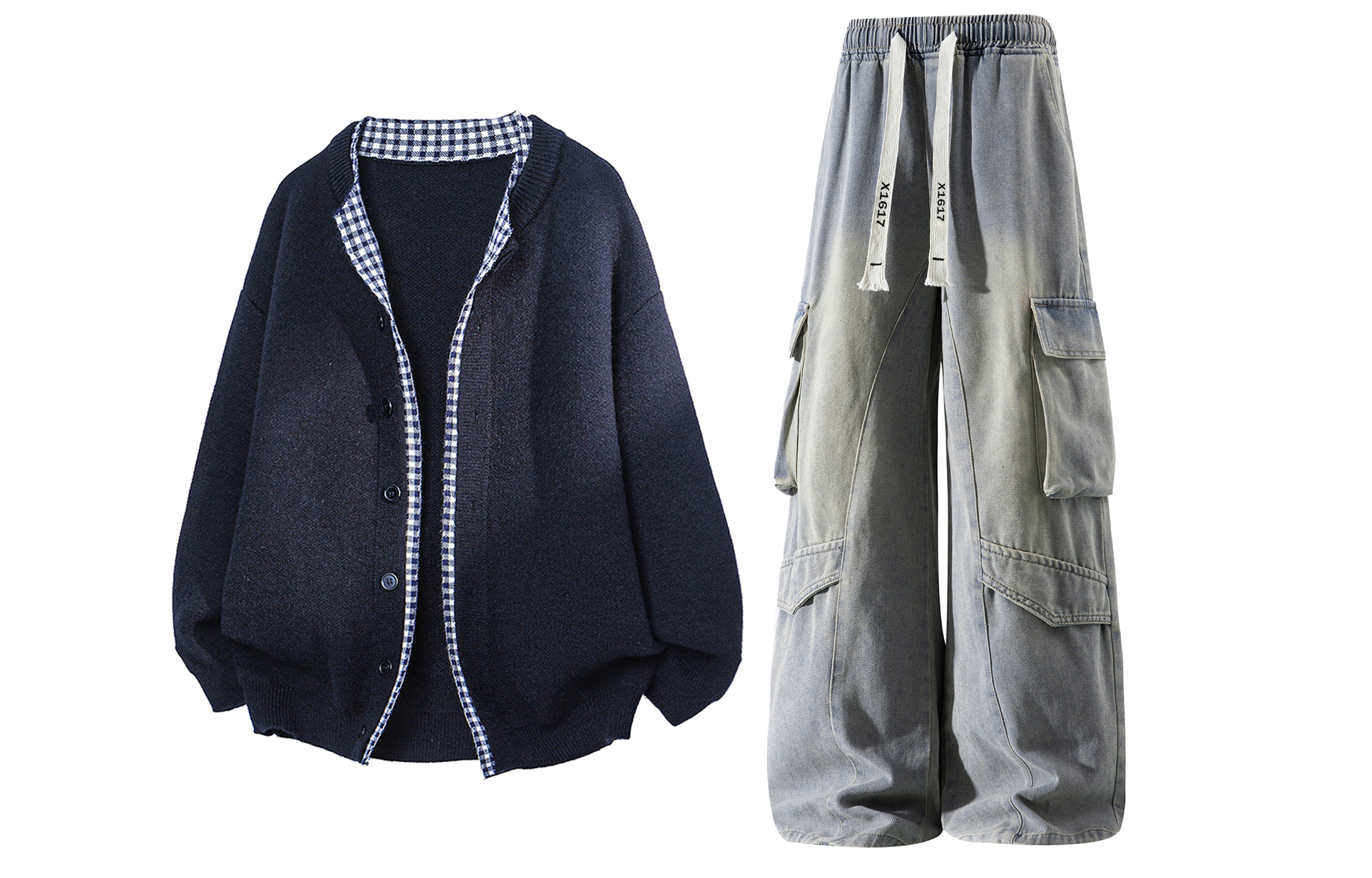 

Повседневная спортивная одежда Unisex с воротником-бейсболкой умеренная X1617, темно-синий top+желтый mud pants